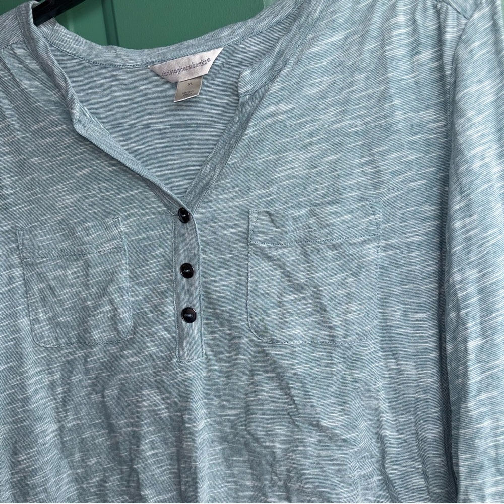 Christopher & Banks Light Teal Henley Tunic Top - Picture 5 of 6